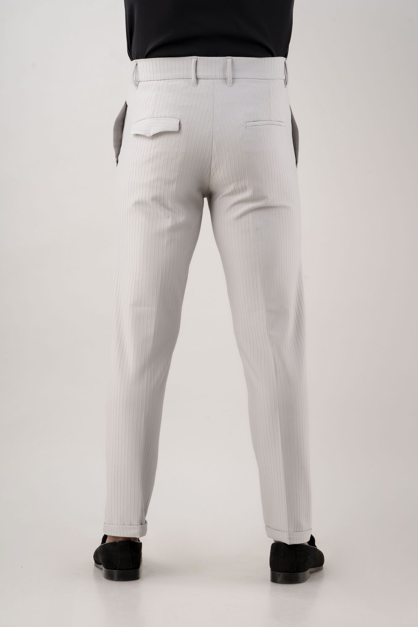 Textured Striped Pants In Grey