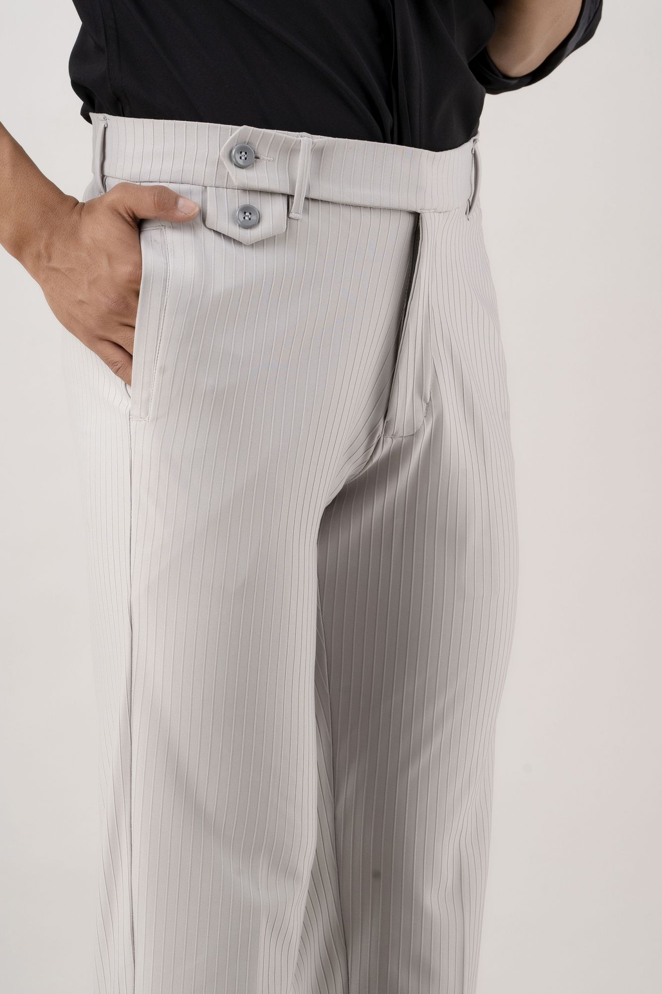 Textured Striped Pants In Grey