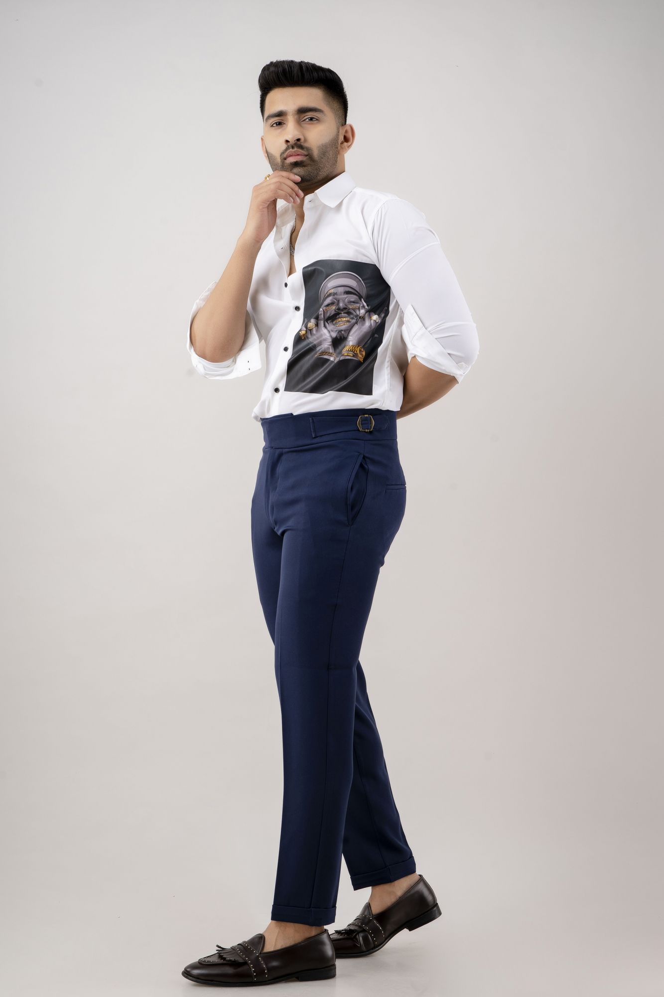 Tapered High Waist Pants In Blue