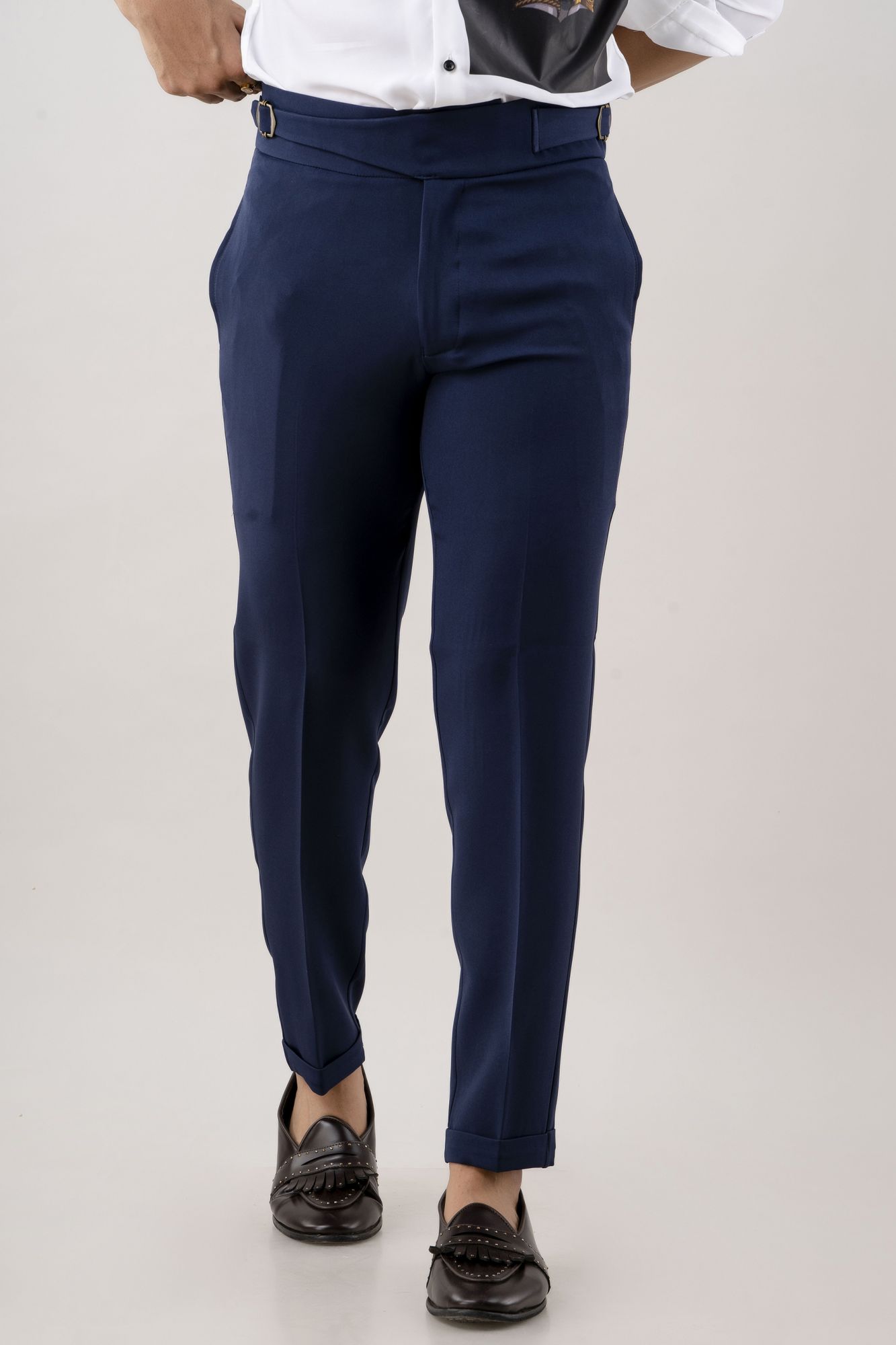 Tapered High Waist Pants In Blue