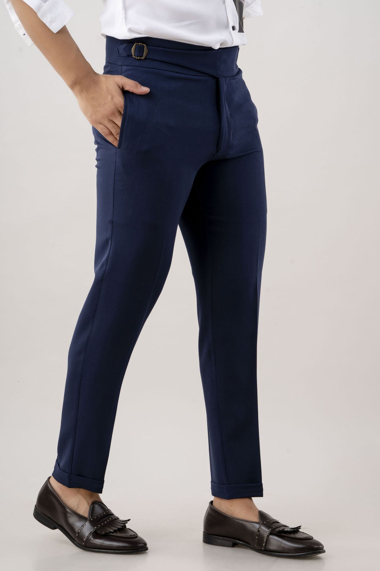 Tapered High Waist Pants In Blue