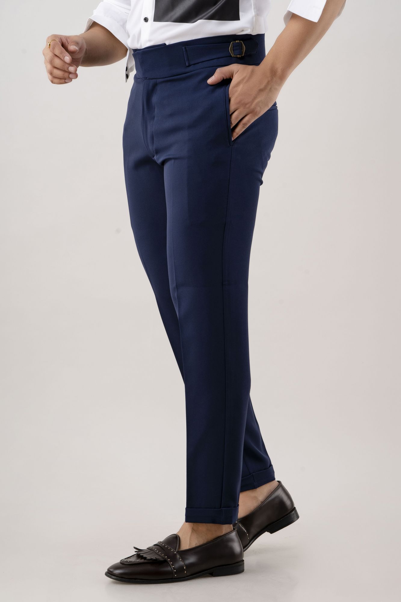 Tapered High Waist Pants In Blue