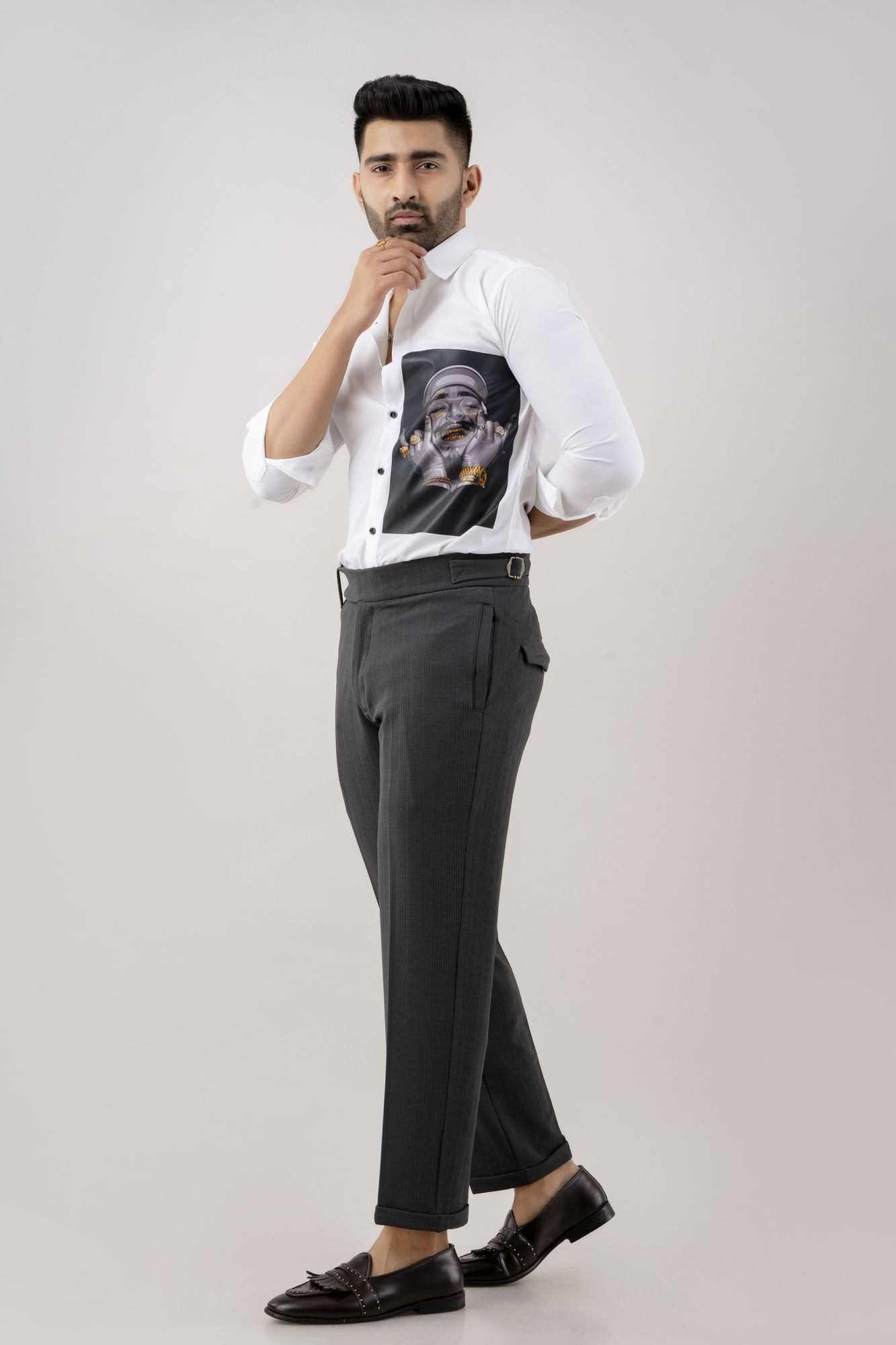 Tapered High Waist Pants In Grey