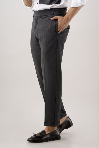 Tapered High Waist Pants In Grey