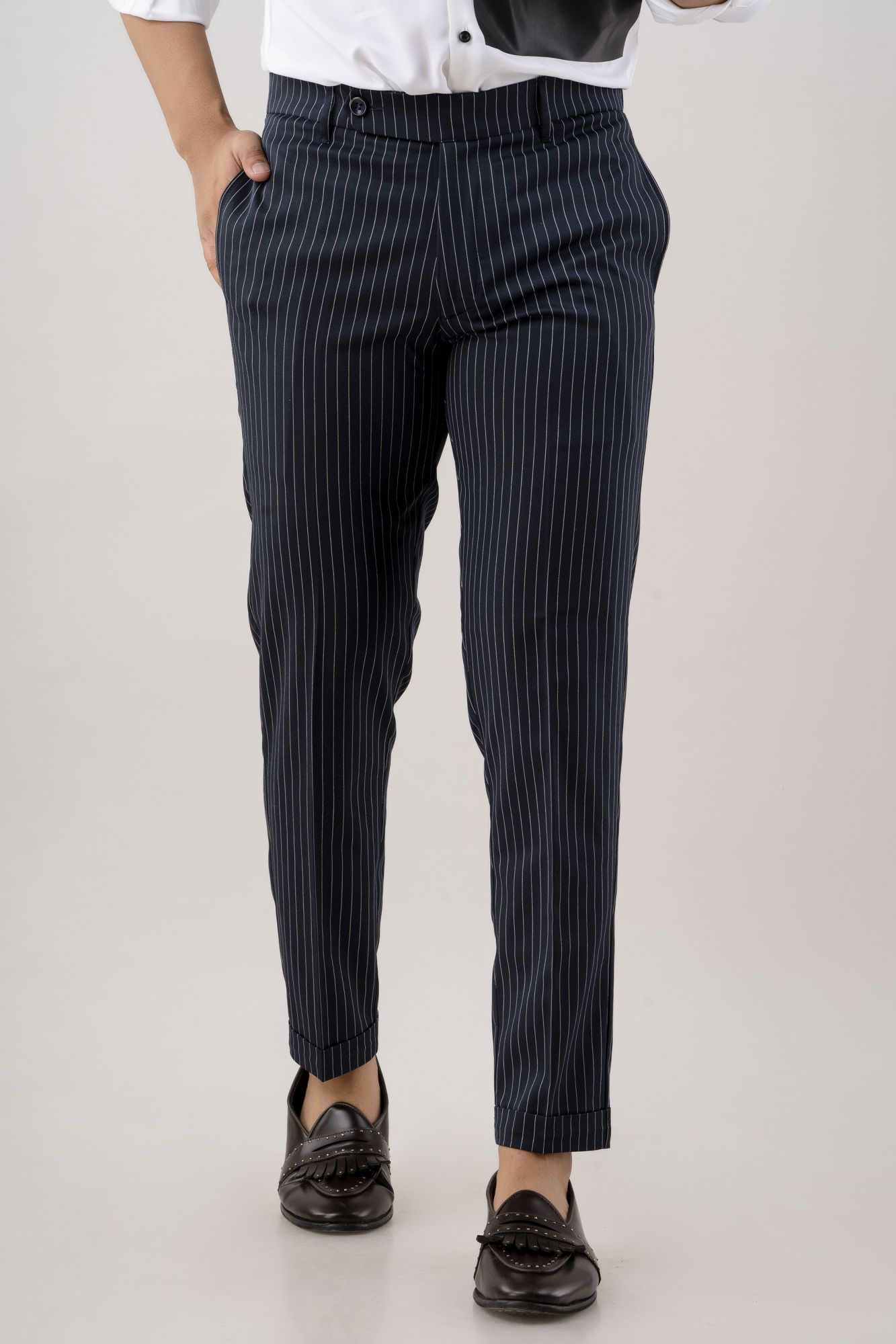 Striped Tailored Fit Pants In Blue