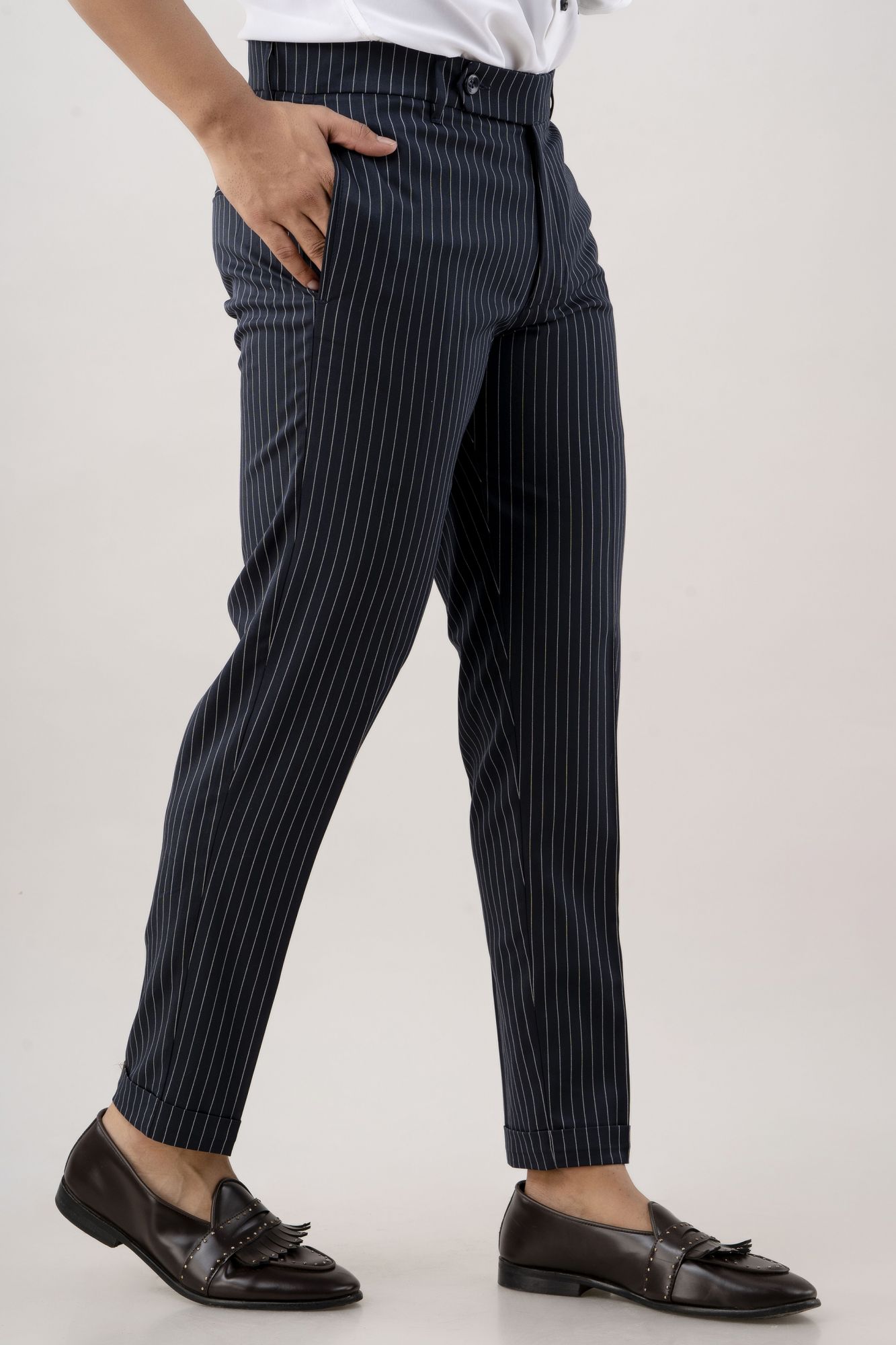 Striped Tailored Fit Pants In Blue