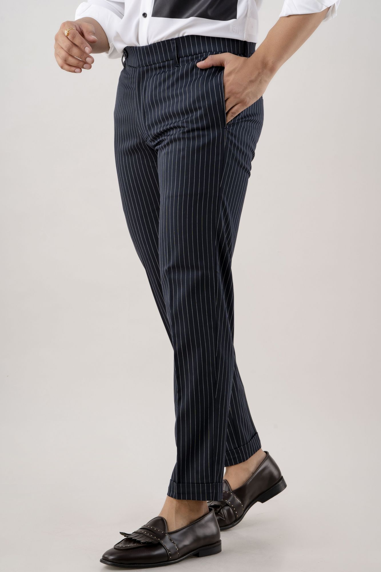 Striped Tailored Fit Pants In Blue