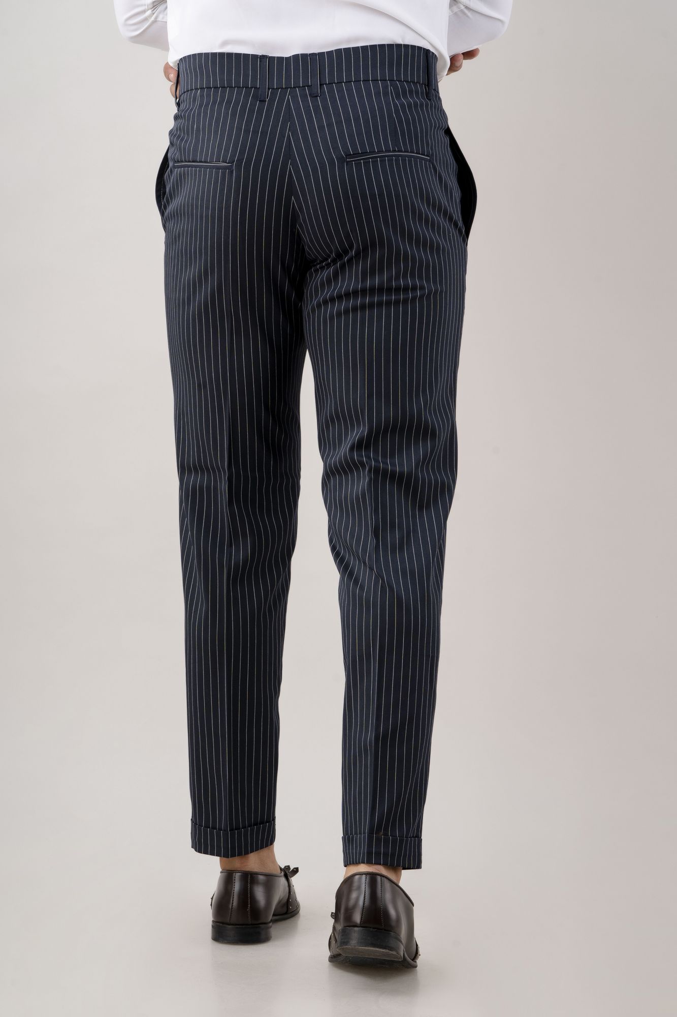 Striped Tailored Fit Pants In Blue