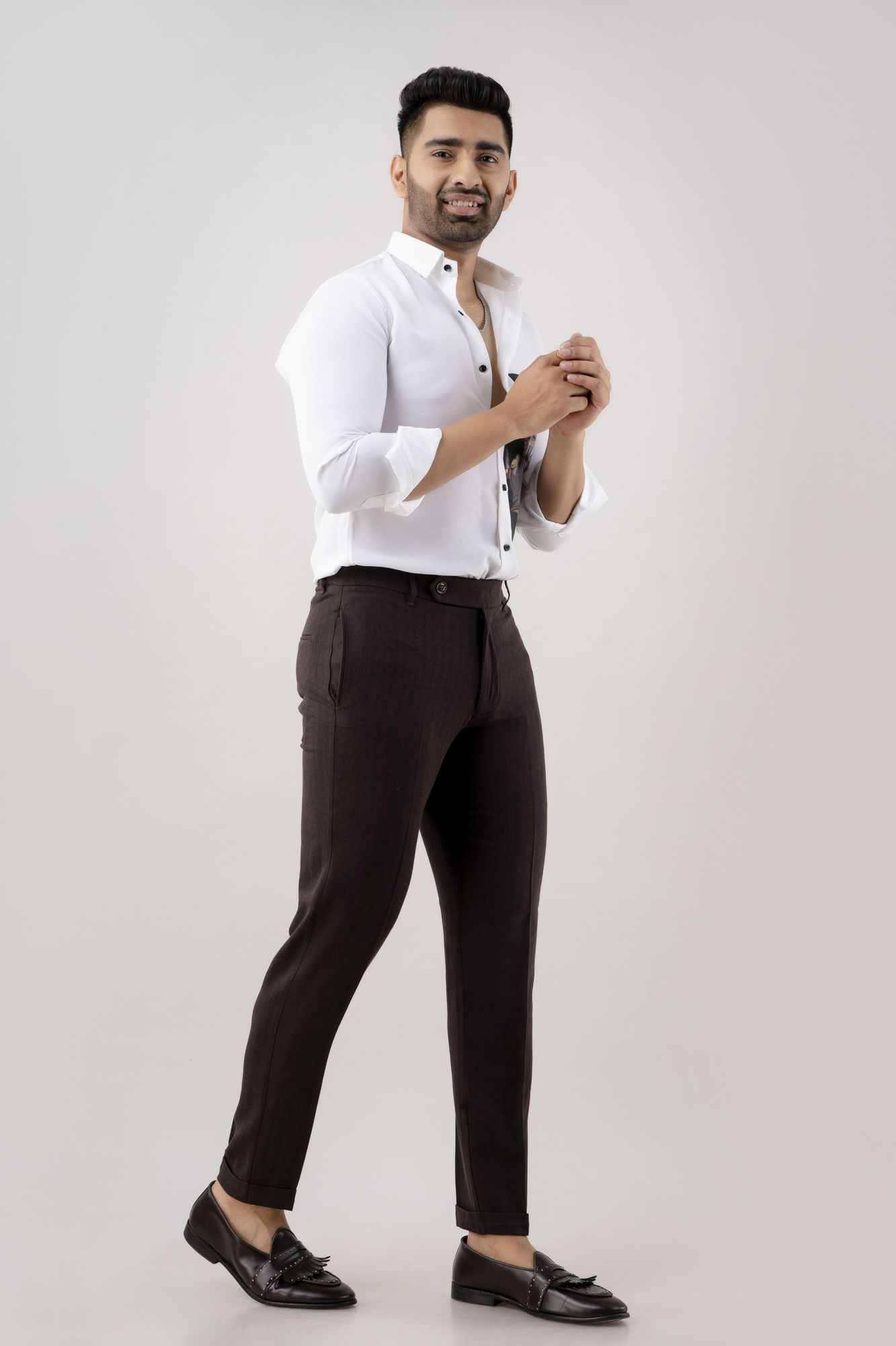 Tailored Striped Pants In Wine