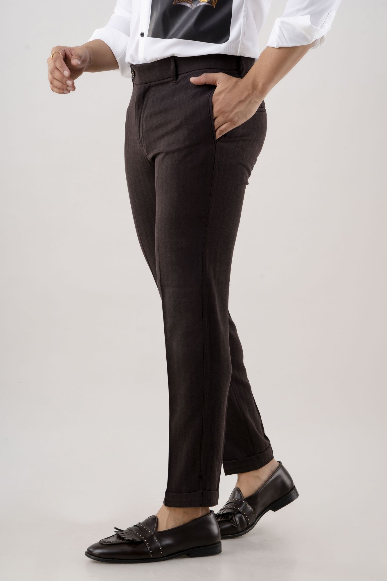 Tailored Striped Pants In Wine