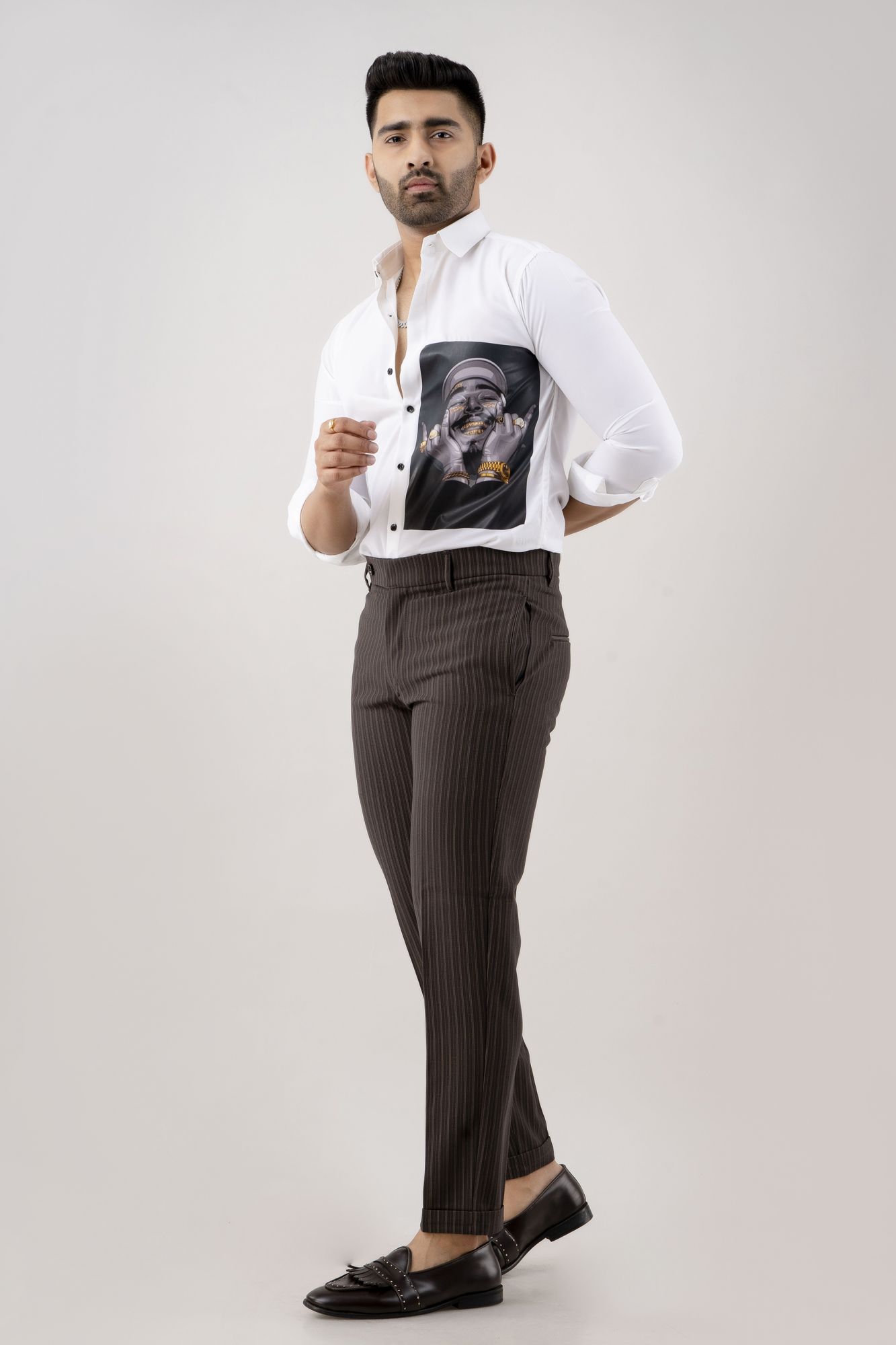 Textured Striped Pants In Dark Brown