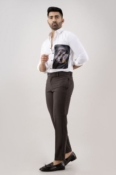 Textured Striped Pants In Dark Brown