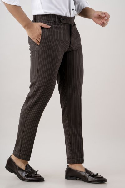 Textured Striped Pants In Dark Brown