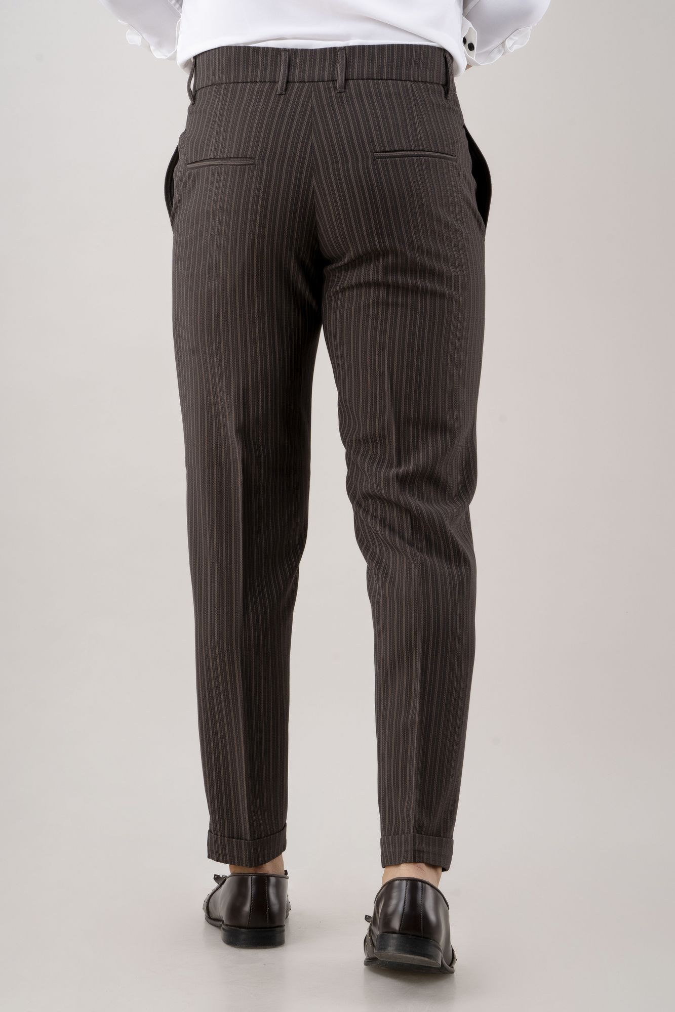 Textured Striped Pants In Dark Brown