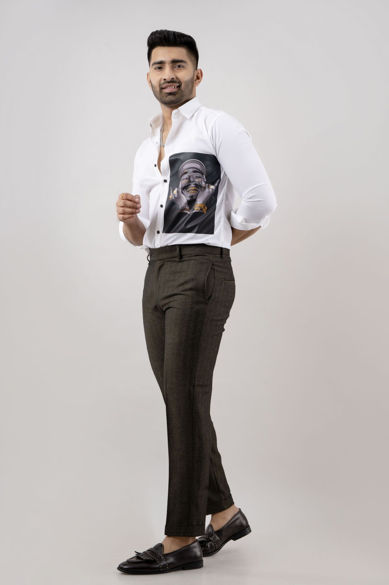 Tailored Striped Pants In Brown