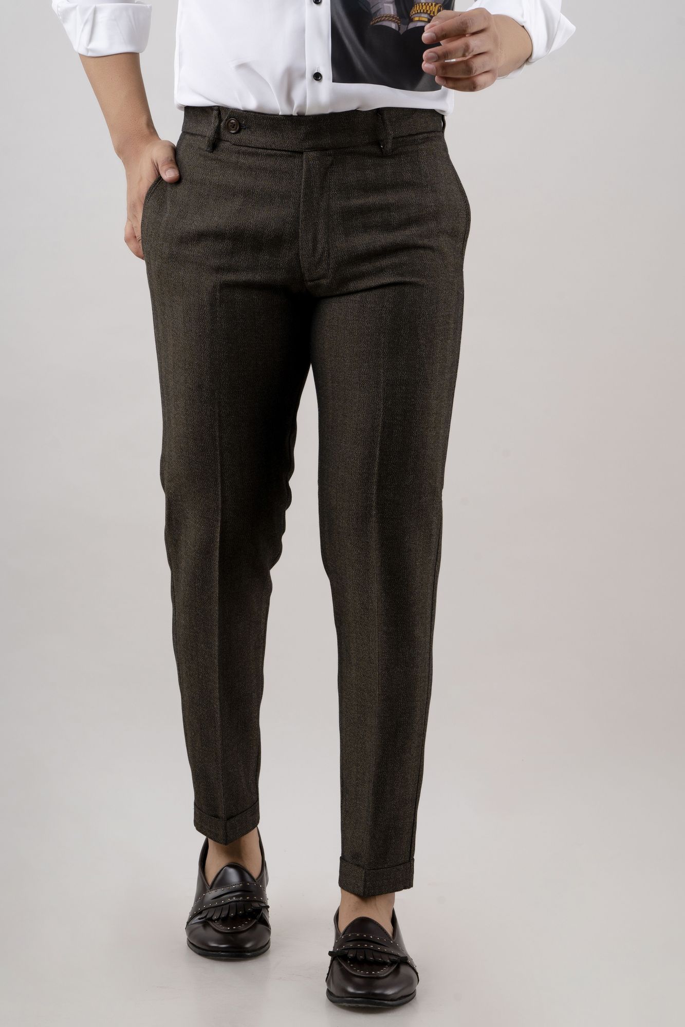 Tailored Striped Pants In Brown