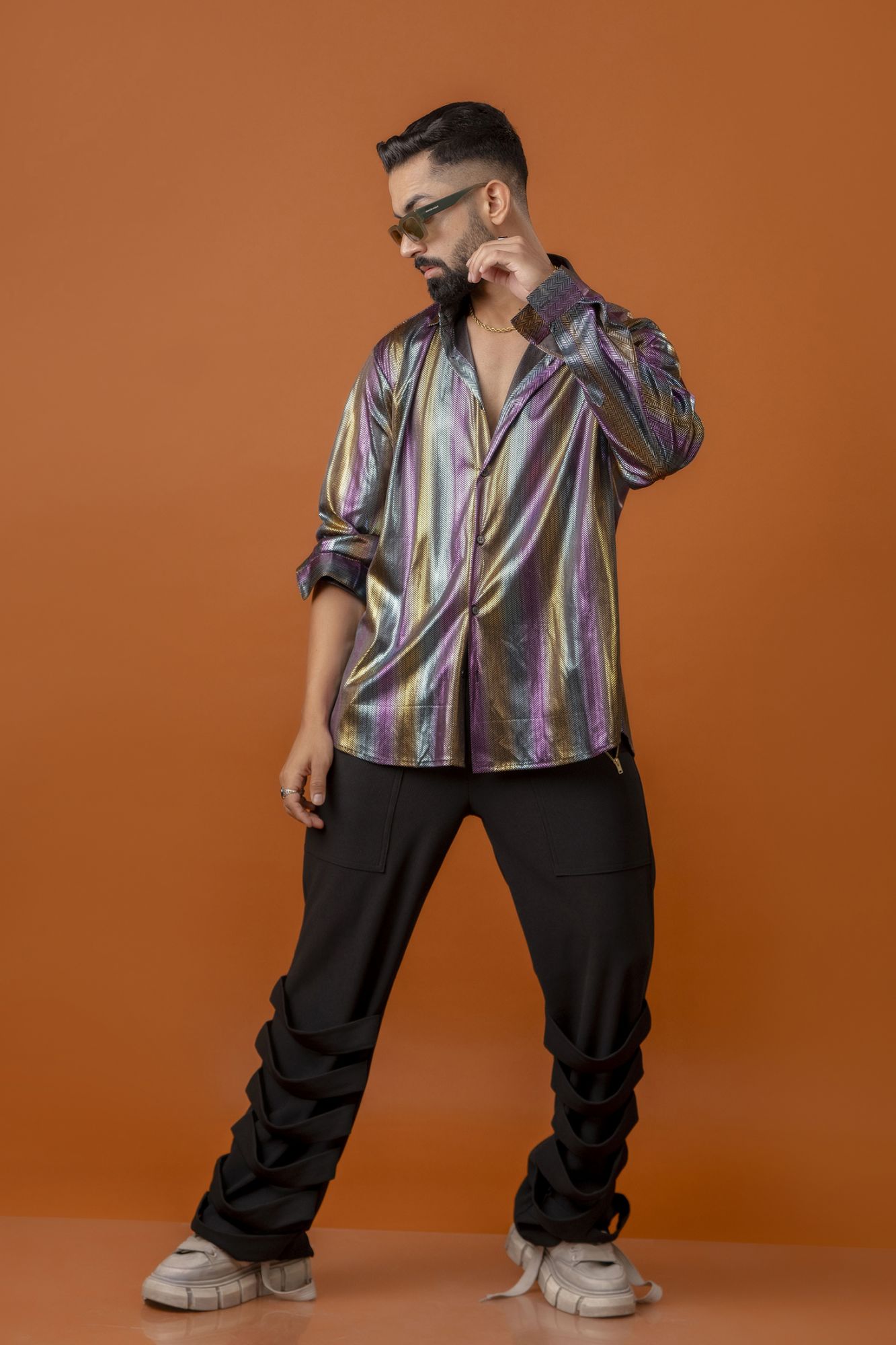 Foil Lycra Striped Shirt