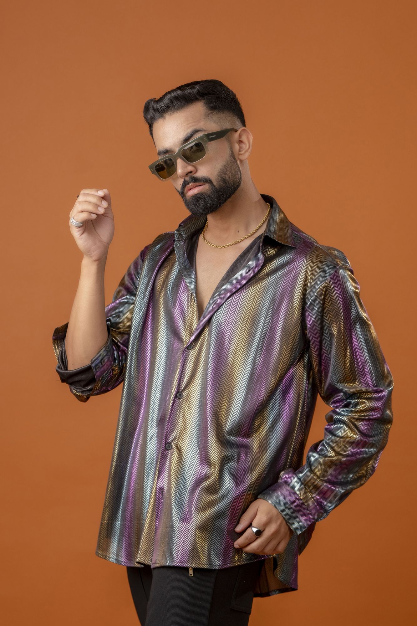 Foil Lycra Striped Shirt