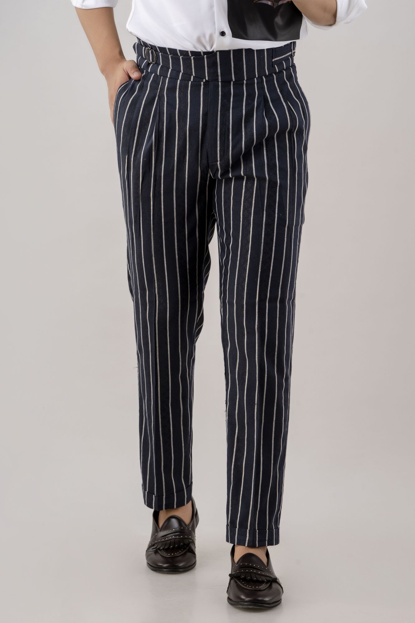 Striped High Waist Pants In Blue