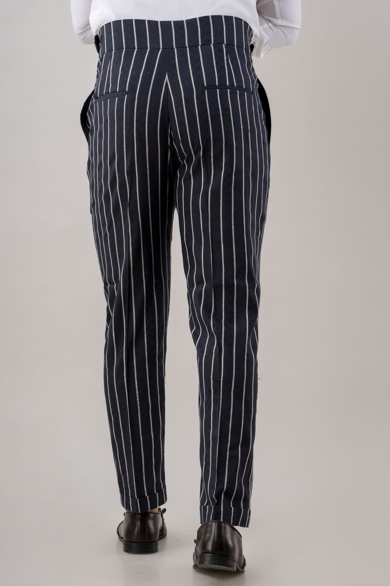 Striped High Waist Pants In Blue