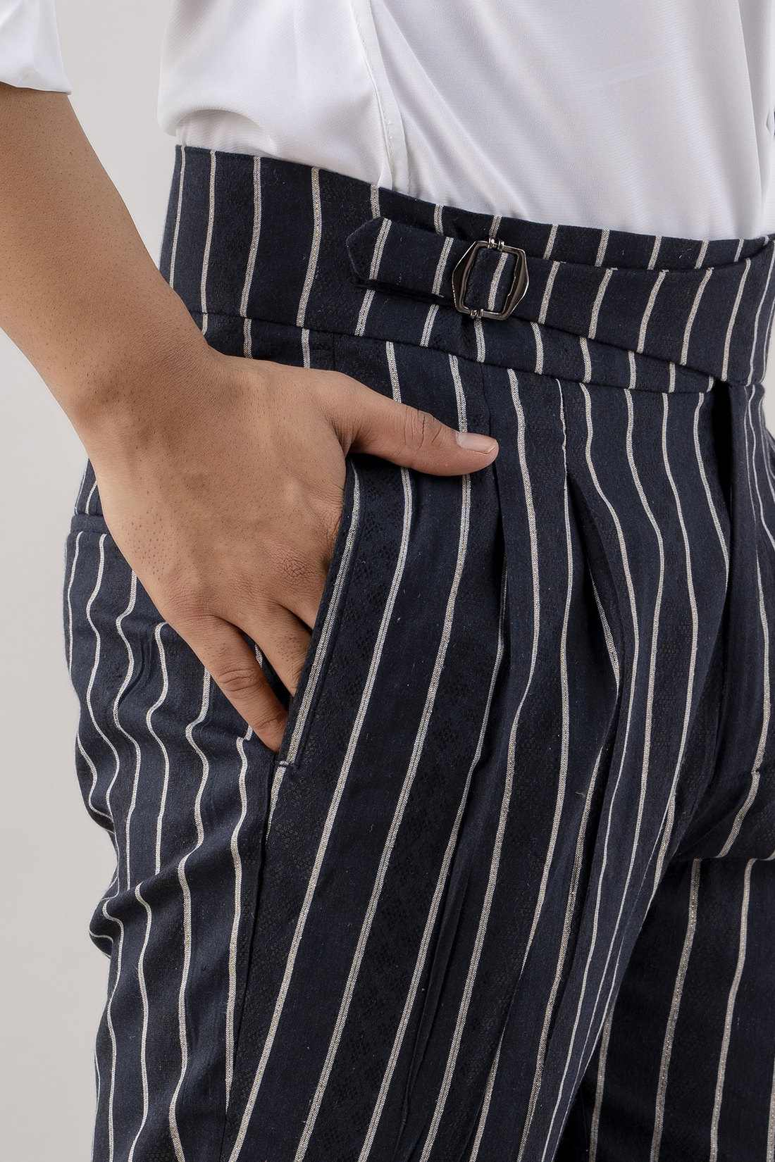 Striped High Waist Pants In Blue
