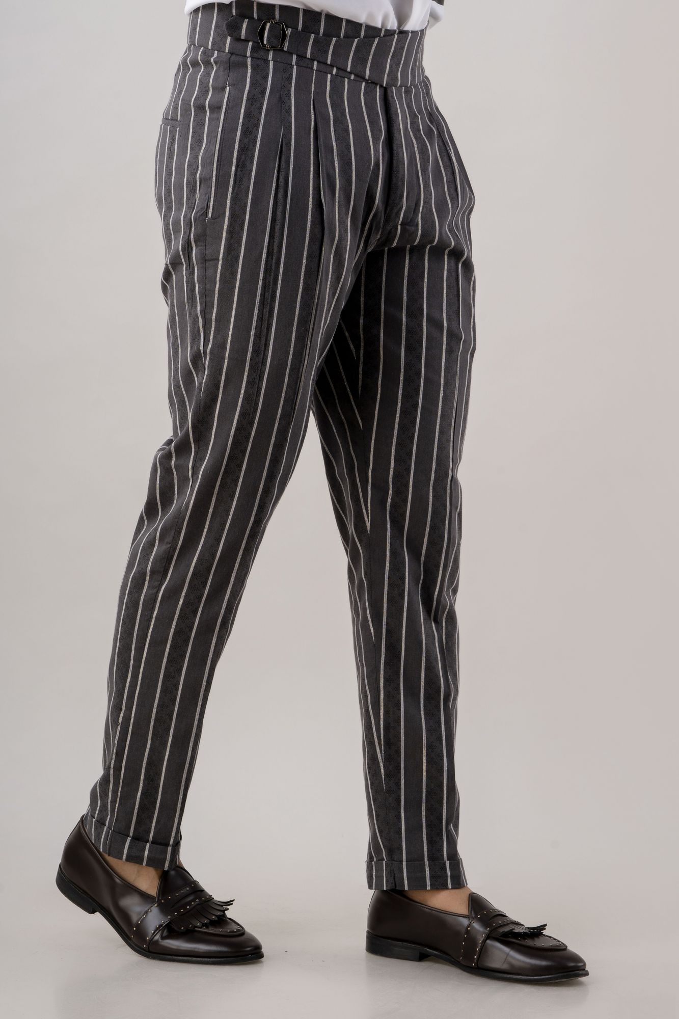 Striped High Waist Pants In Grey