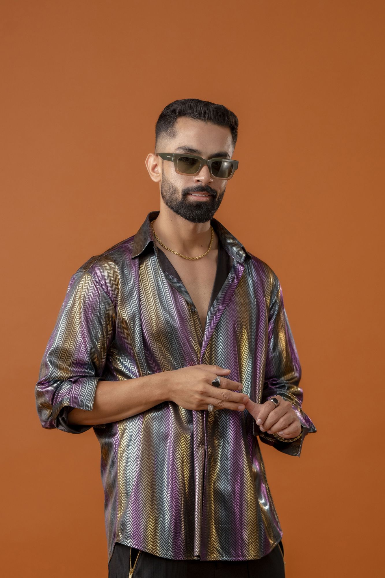 Foil Lycra Striped Shirt