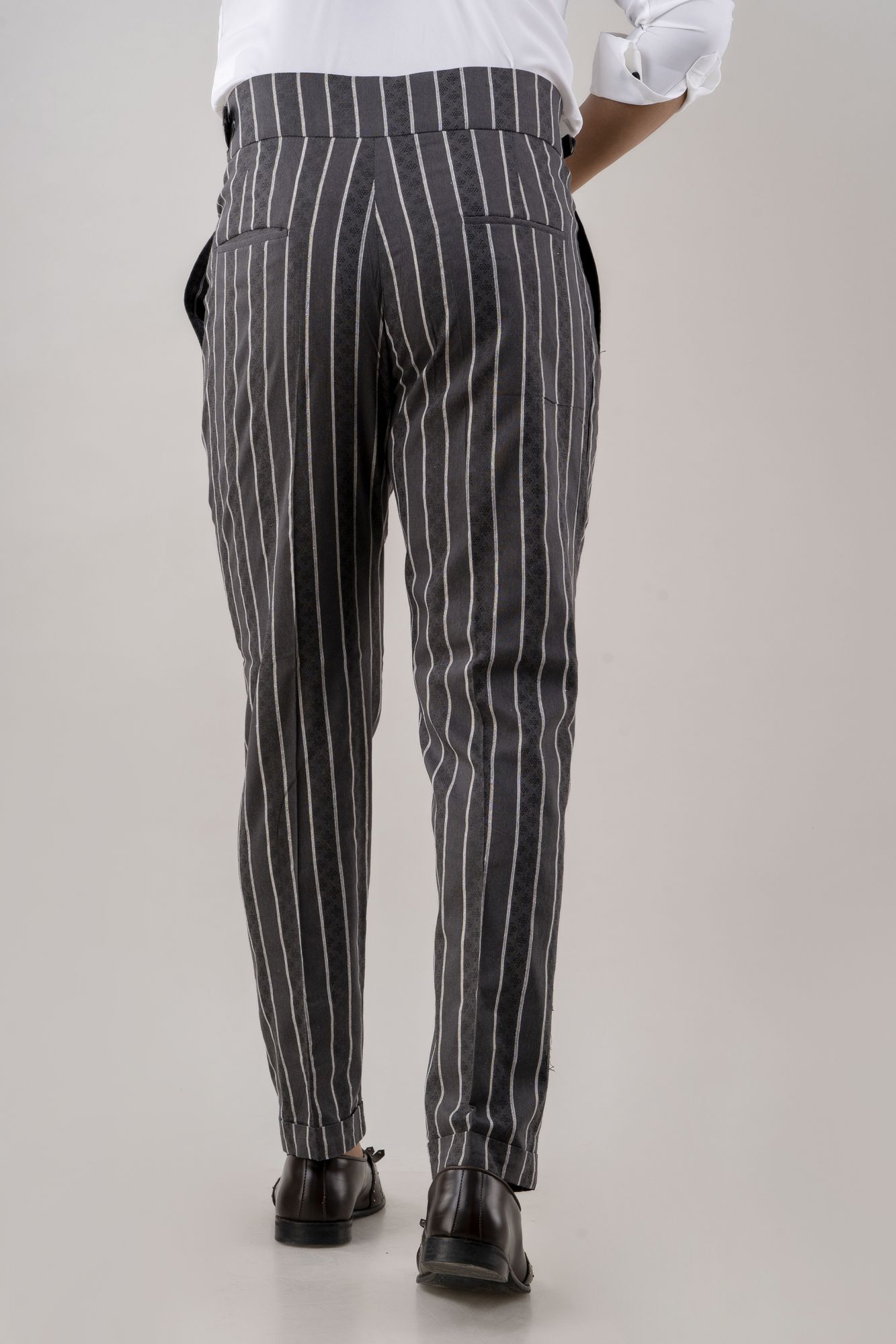 Striped High Waist Pants In Grey