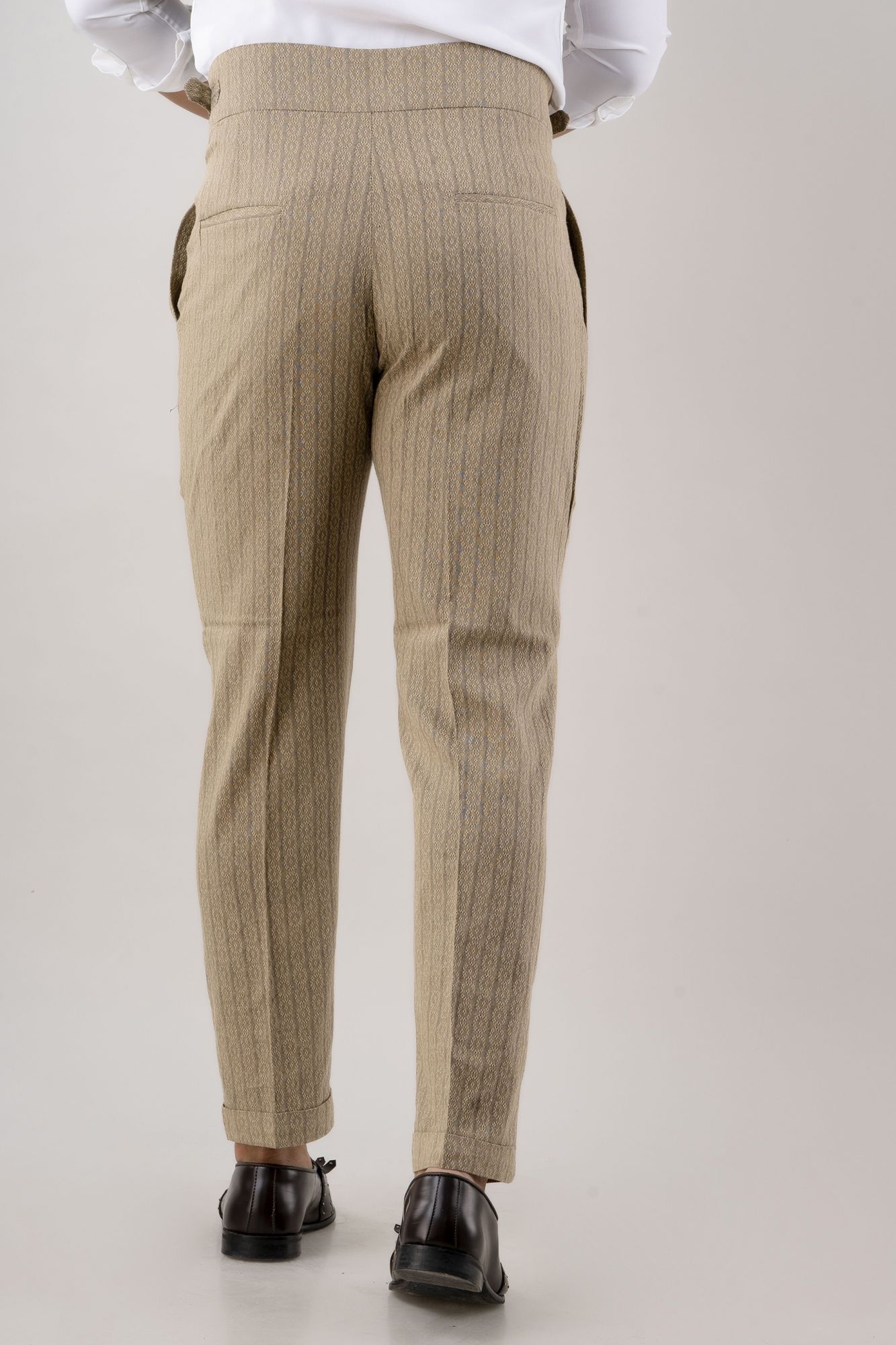 Textured High Waist Pants In Brown