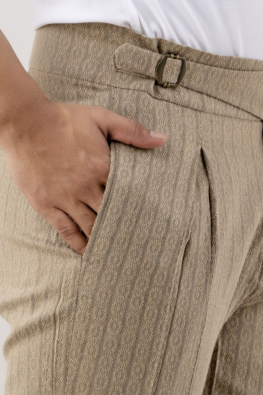 Textured High Waist Pants In Brown