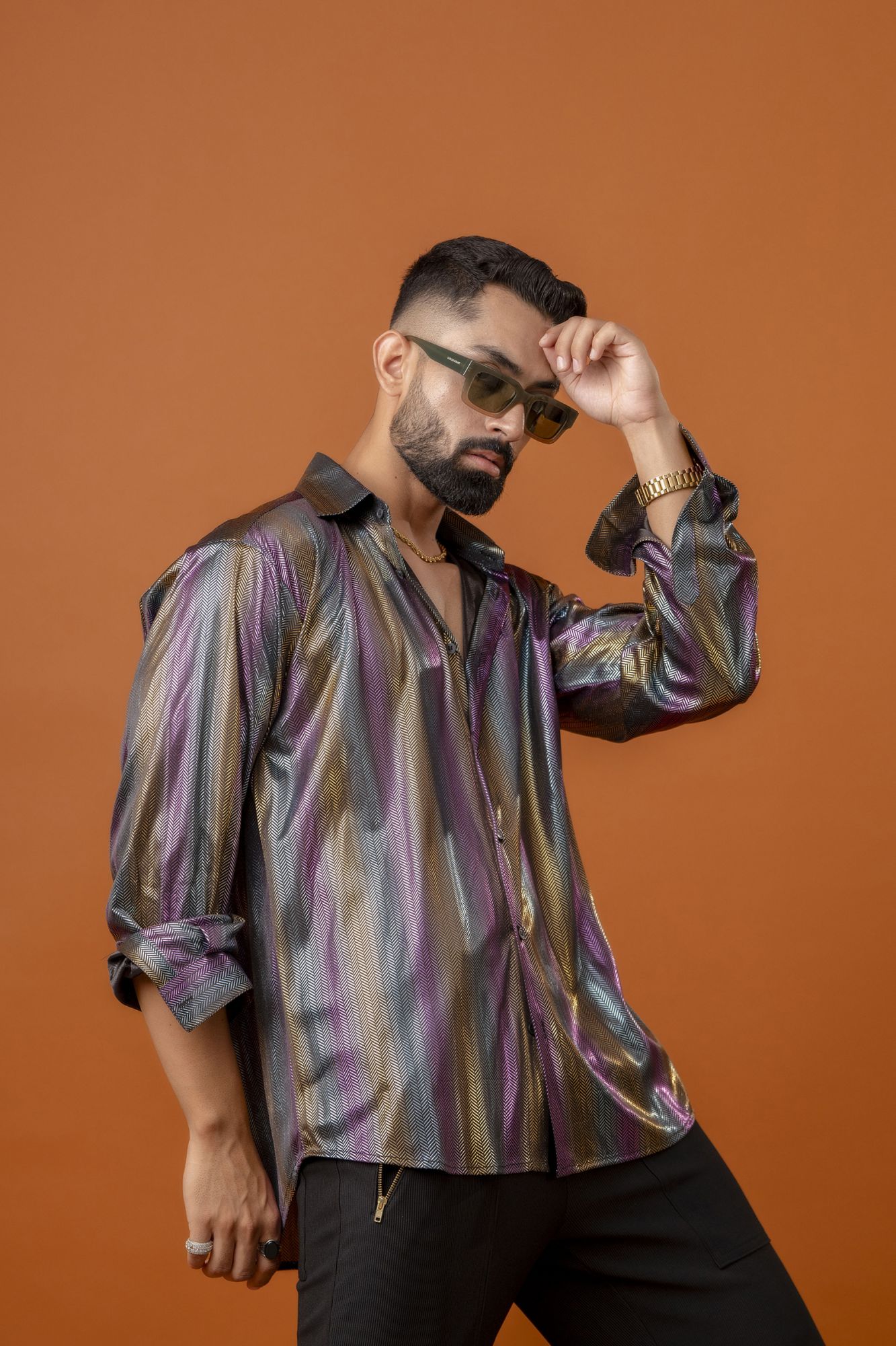 Foil Lycra Striped Shirt