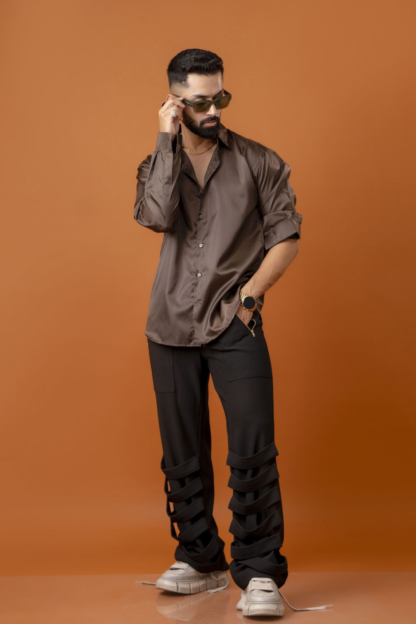 Brown Satin Oversized Shirt