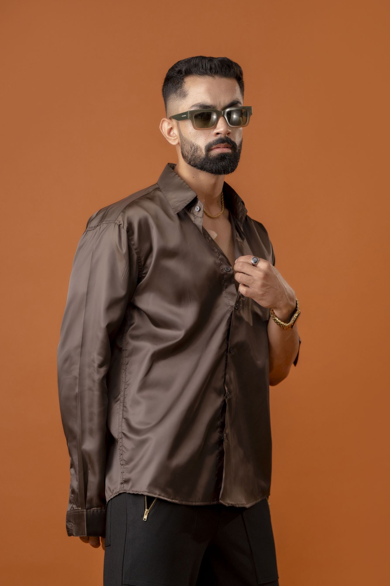 Brown Satin Oversized Shirt