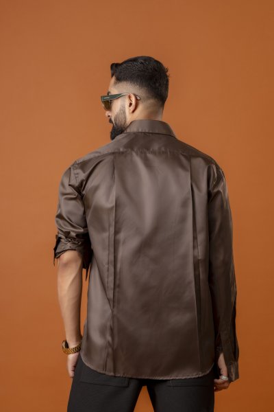 Brown Satin Oversized Shirt
