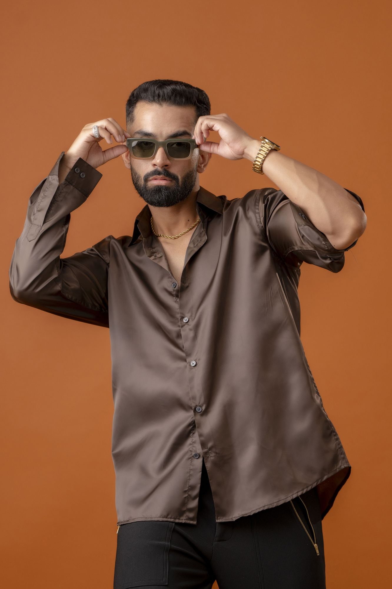 Brown Satin Oversized Shirt