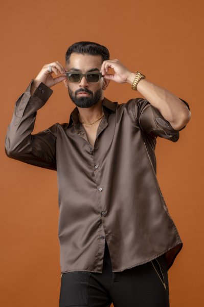 Brown Satin Oversized Shirt