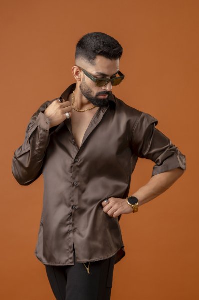 Brown Satin Oversized Shirt