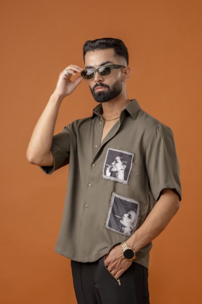 Pathcy Baggy Shirt In Olive