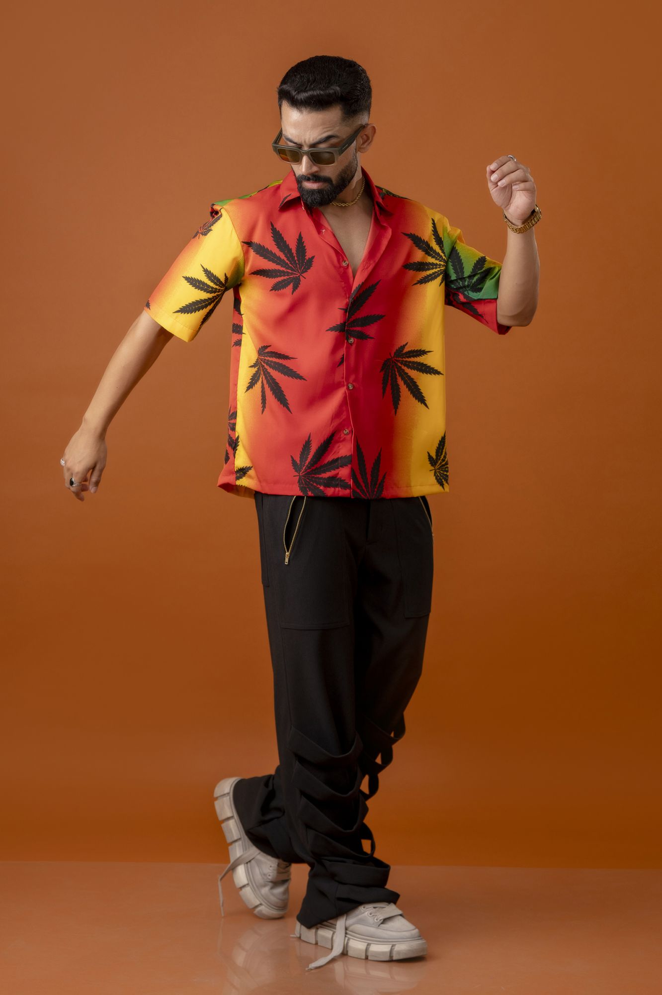 Multicolor Leaf Print Flowing Shirt