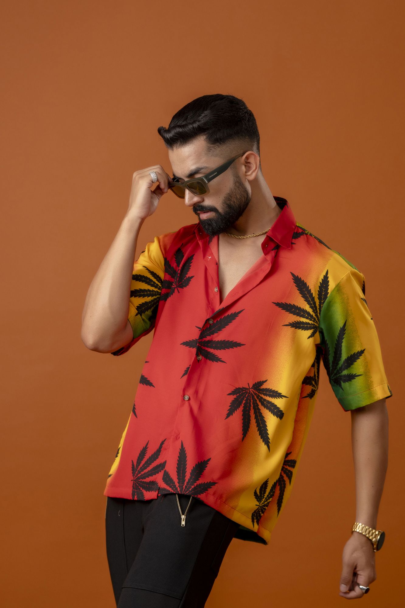 Multicolor Leaf Print Flowing Shirt