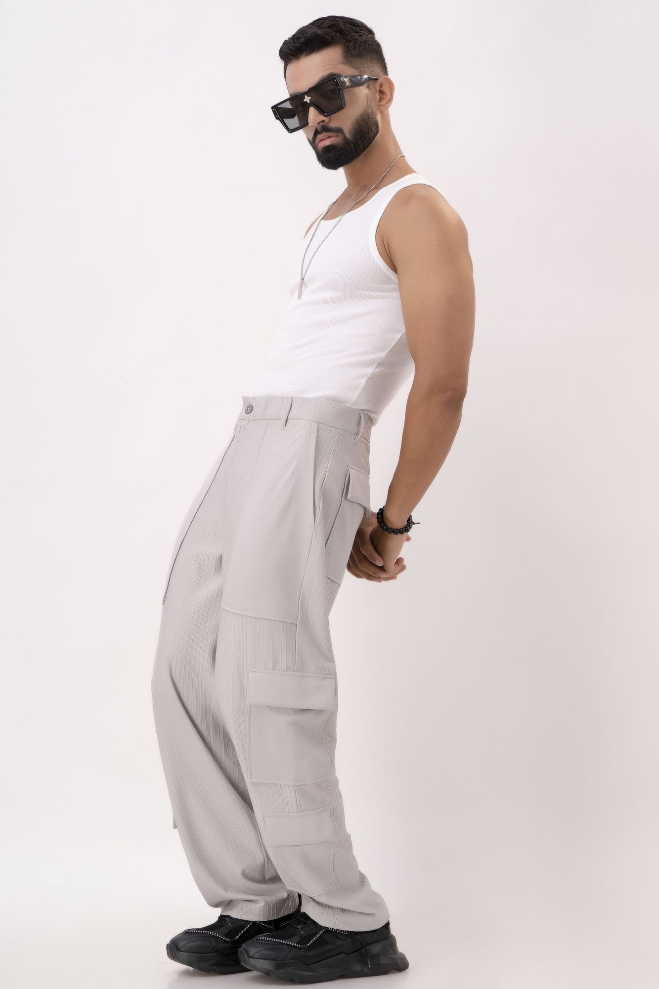 Self Striped Parallel Cargo Pants