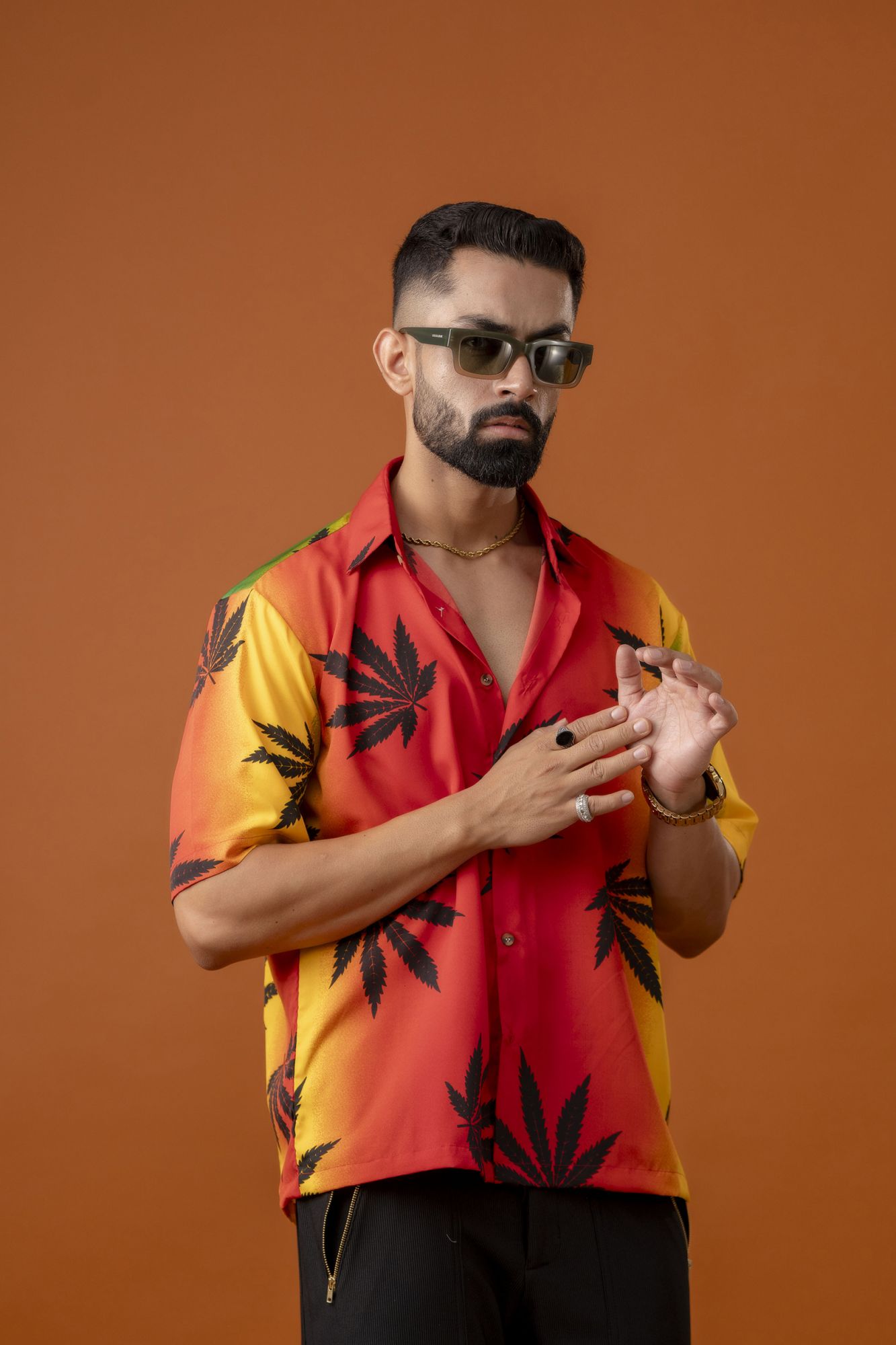 Multicolor Leaf Print Flowing Shirt