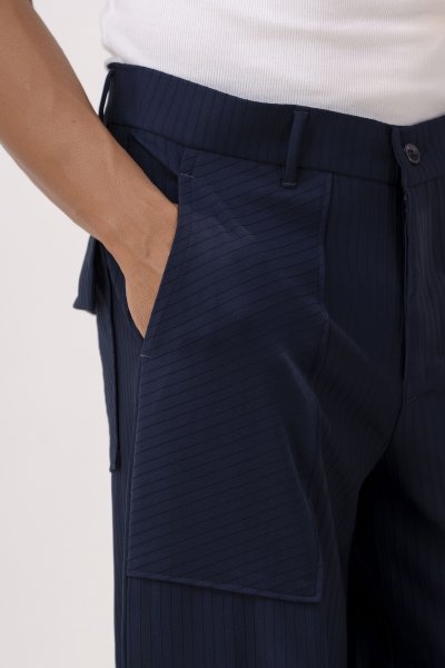 Blue Self Striped Cargo Pants
