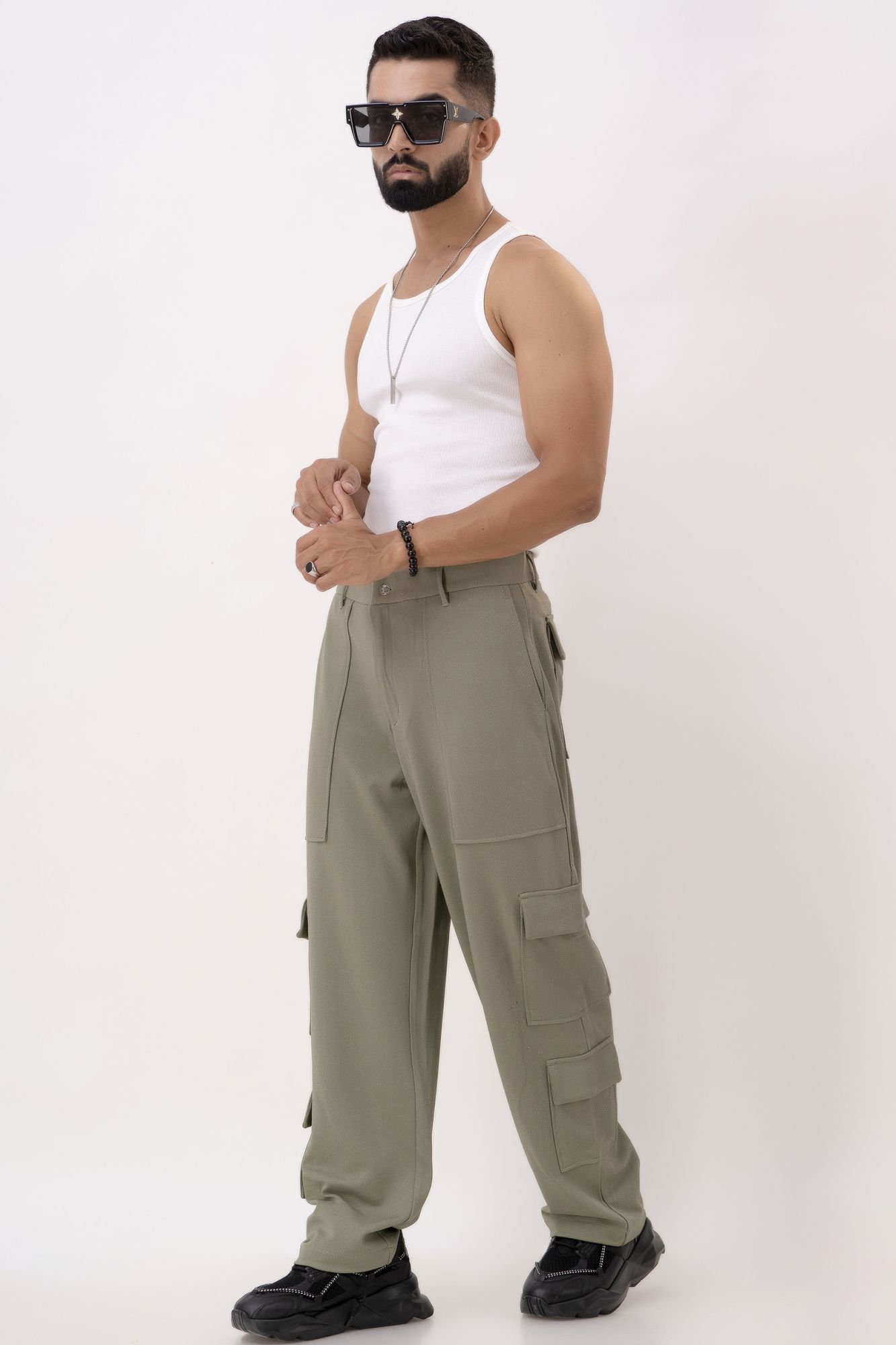 Textured Olive Cargo Pants