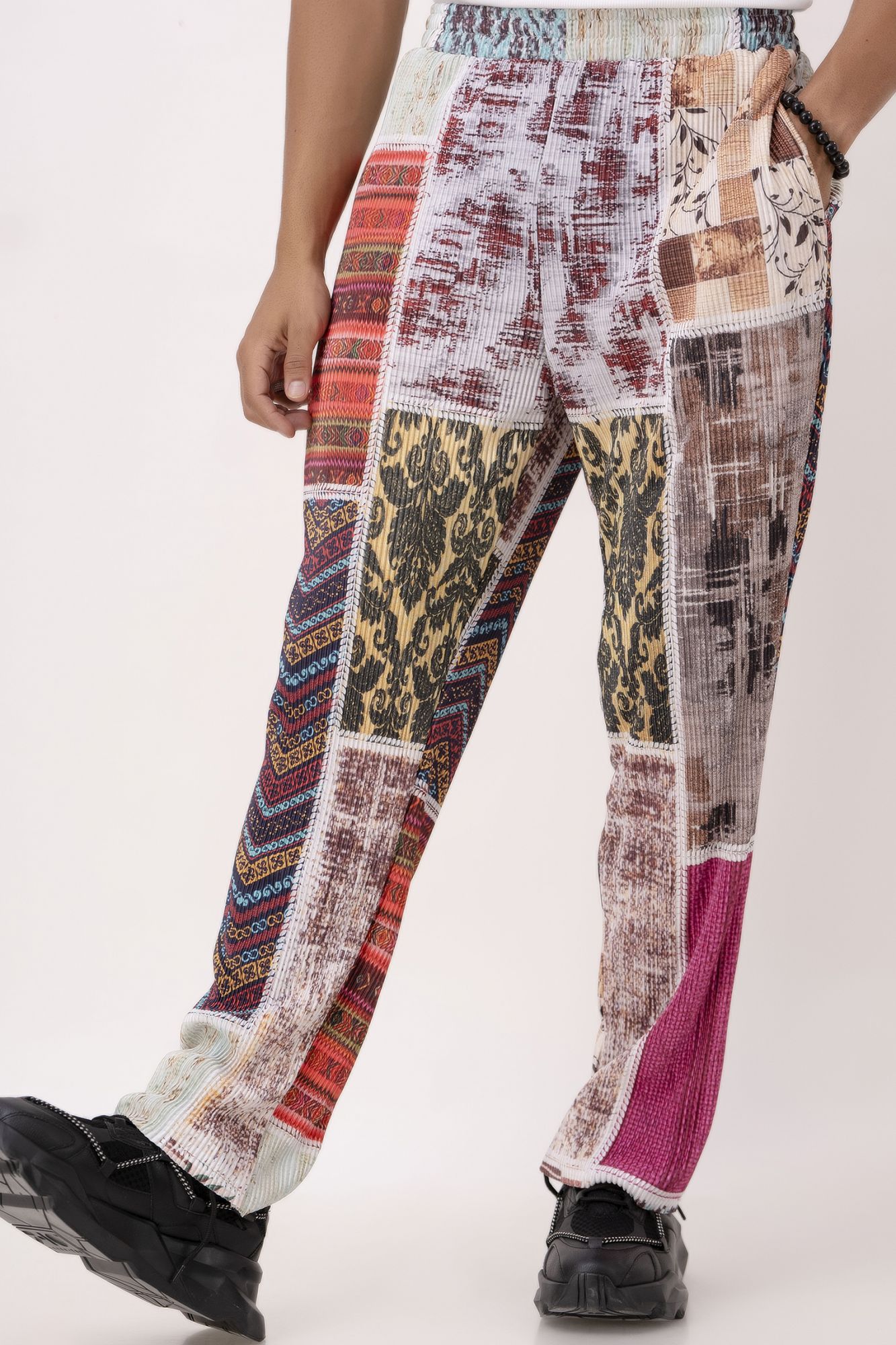 Multicolor Pleated Elastic Pants