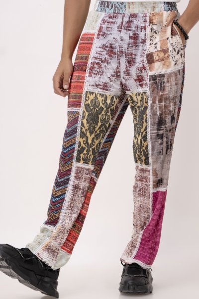 Multicolor Pleated Elastic Pants