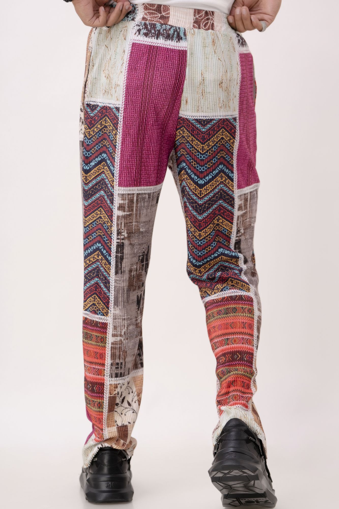 Multicolor Pleated Elastic Pants