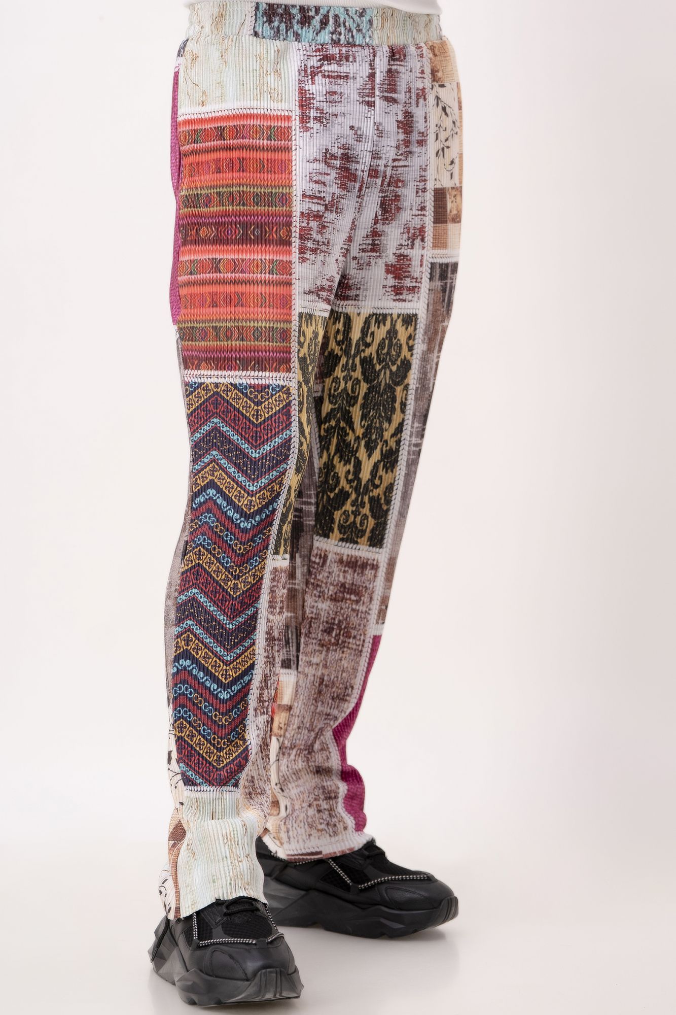 Multicolor Pleated Elastic Pants