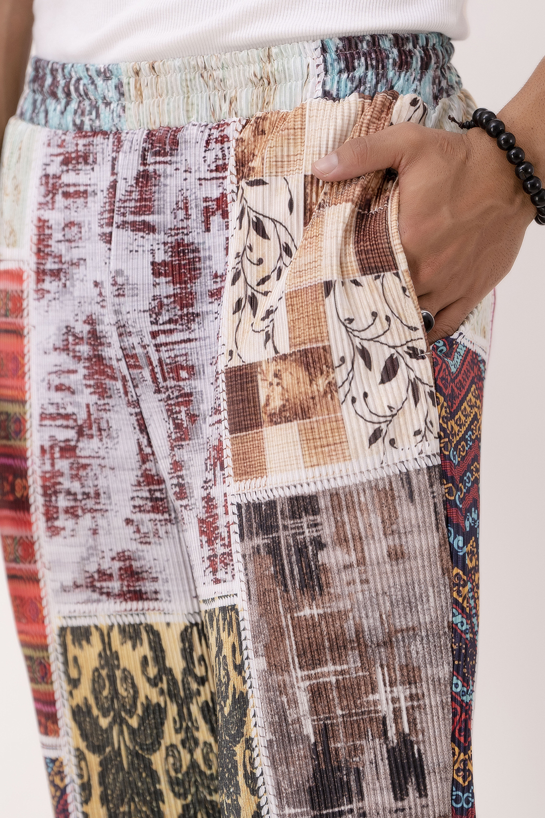 Multicolor Pleated Elastic Pants