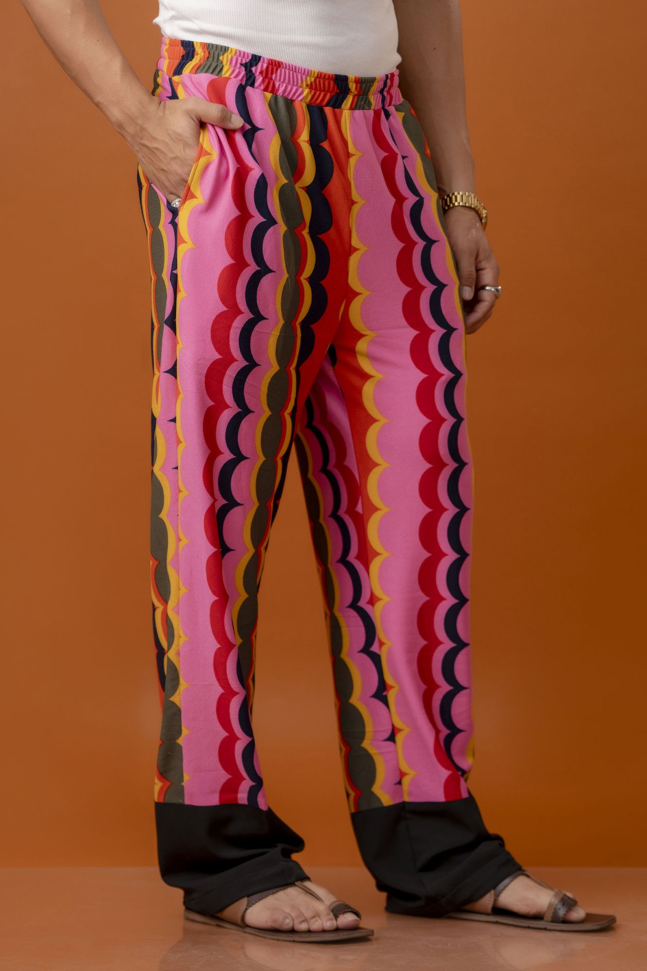 Multicolor Flowing Elastic Pants